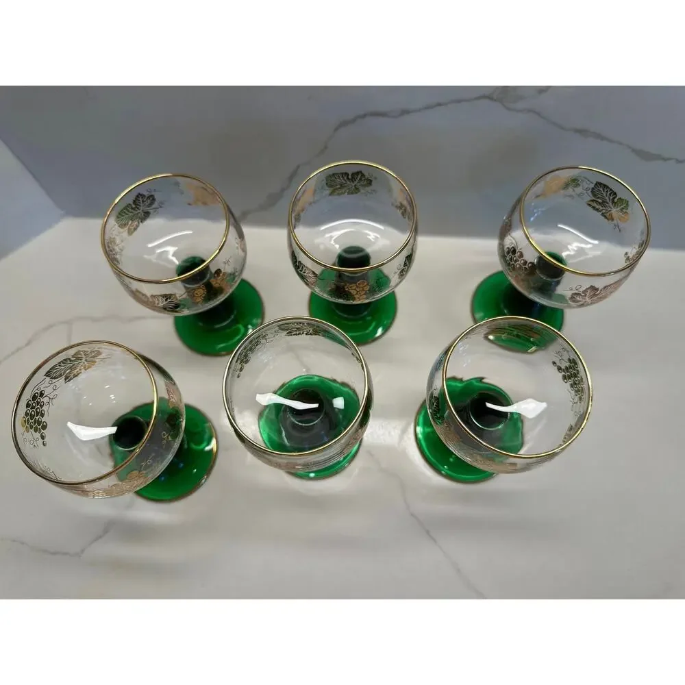 Set 6 Roemer Bockling Green Stem Trim Wine Glasses Wrought Iron Rack Germany
